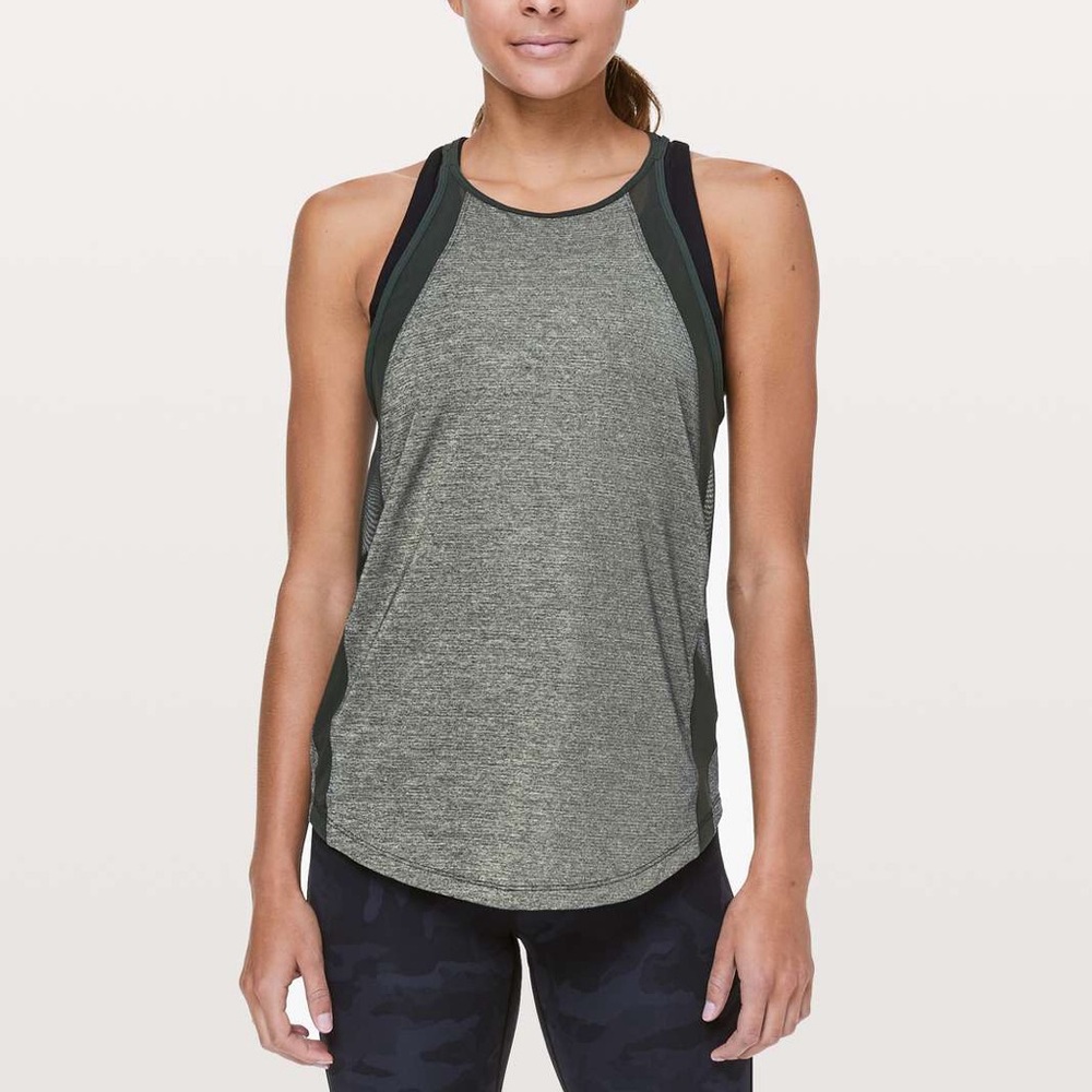 Lululemon Run Off-Route Tank Heathered Camo Green Camo Green Sz 6 Women’s